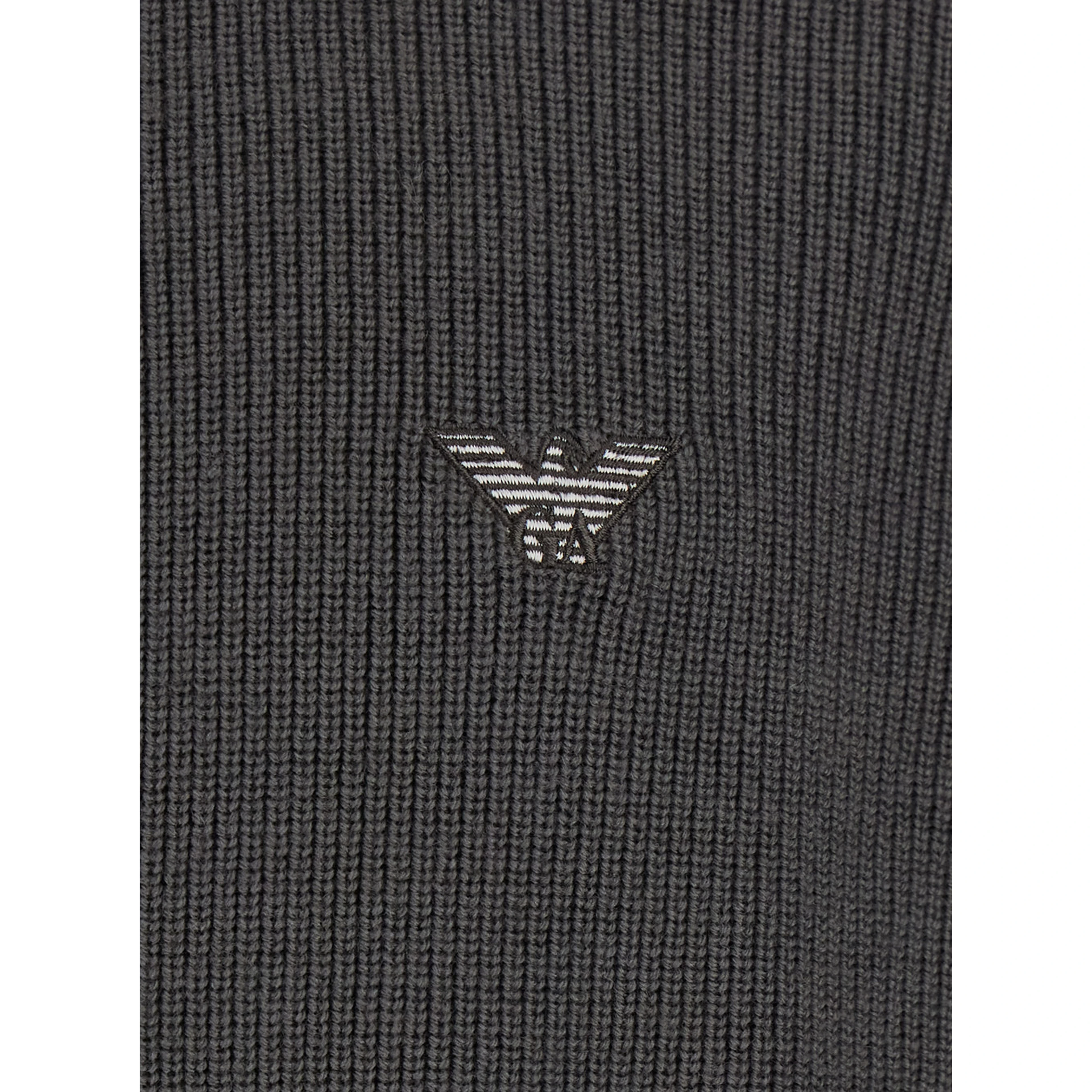 Grey Cardigan with ribbed design and logo patch in wool and cotton for men