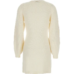 White Crew Neck Dress with Long Sleeves in Wool Blend for Women