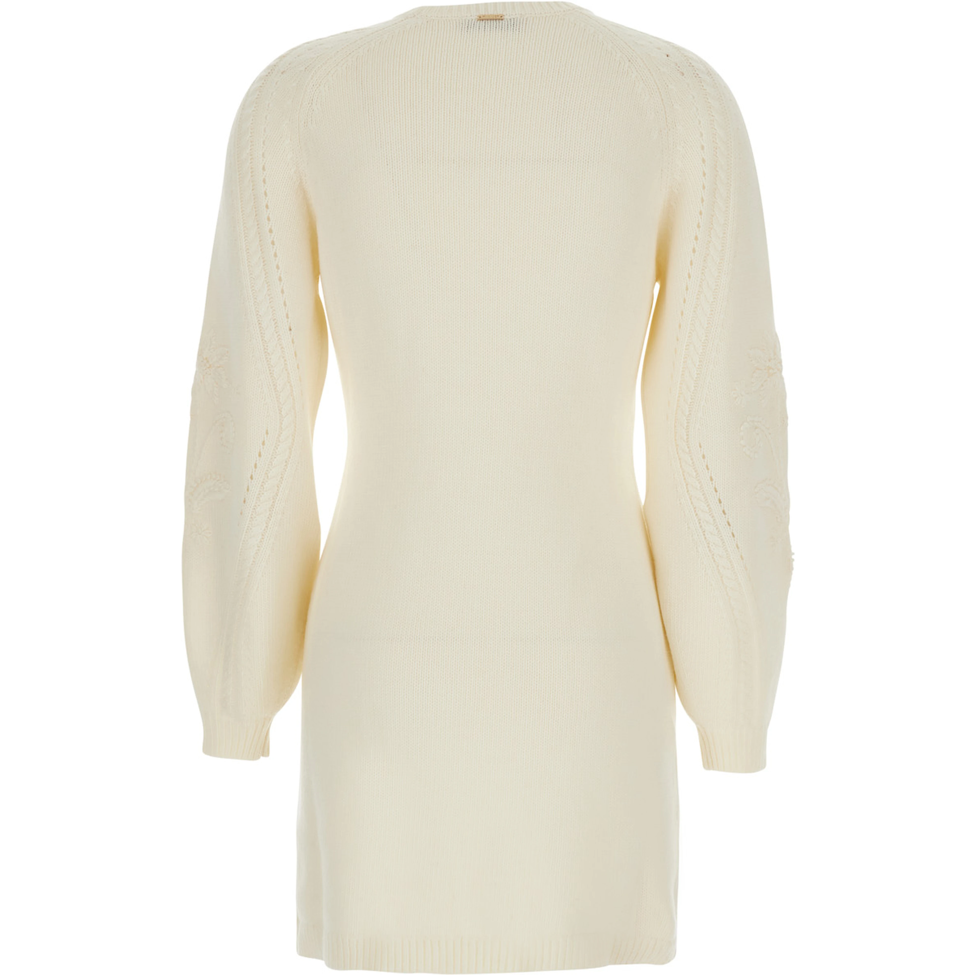 White Crew Neck Dress with Long Sleeves in Wool Blend for Women