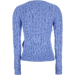 Crewneck Sweater with Pony Embroidery on the Front and Cable Knit in Light Blue for Women