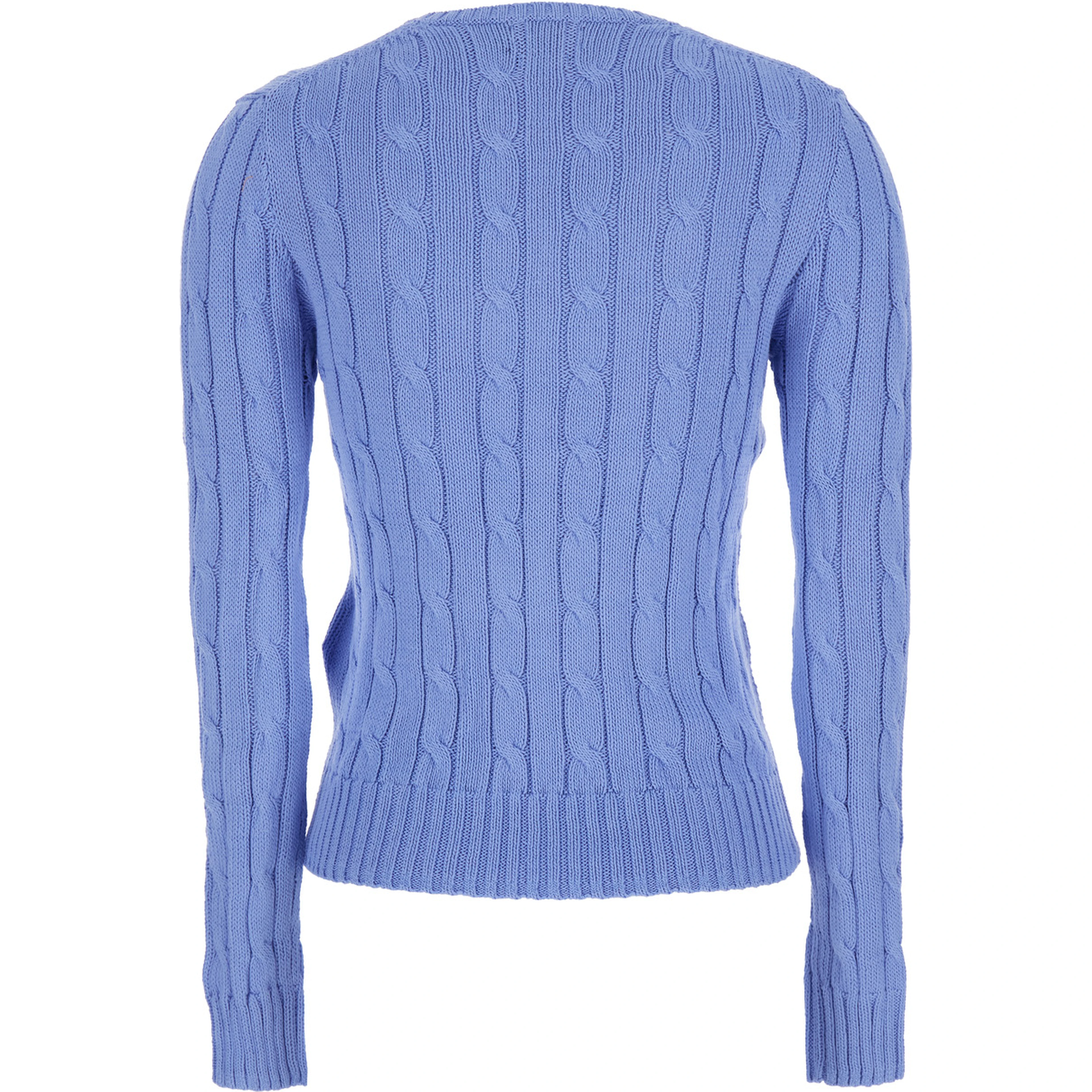 Crewneck Sweater with Pony Embroidery on the Front and Cable Knit in Light Blue for Women