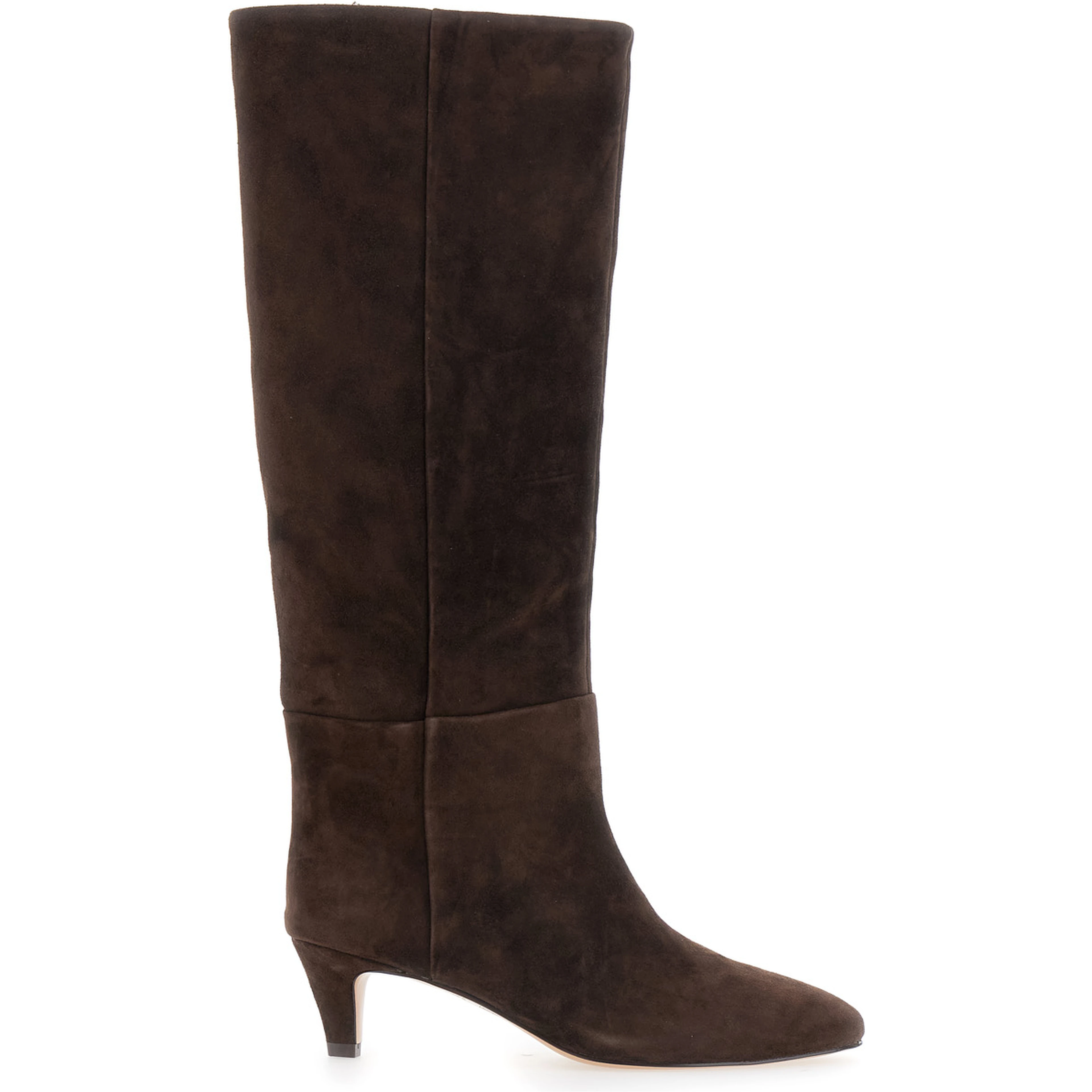 Brown knee-high boots with medium heel in suede for women