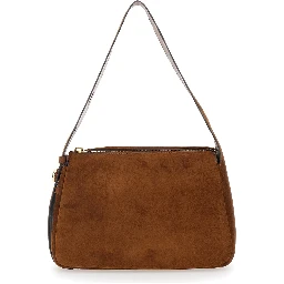 Shoulder Bag Romy with Adjustable Strap in Grained Brown Leather