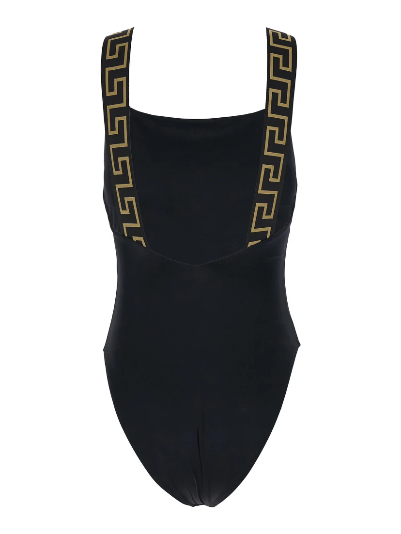 One-Piece Swimsuit with Square Neckline and Web Detail in Black Tech Fabric for Women