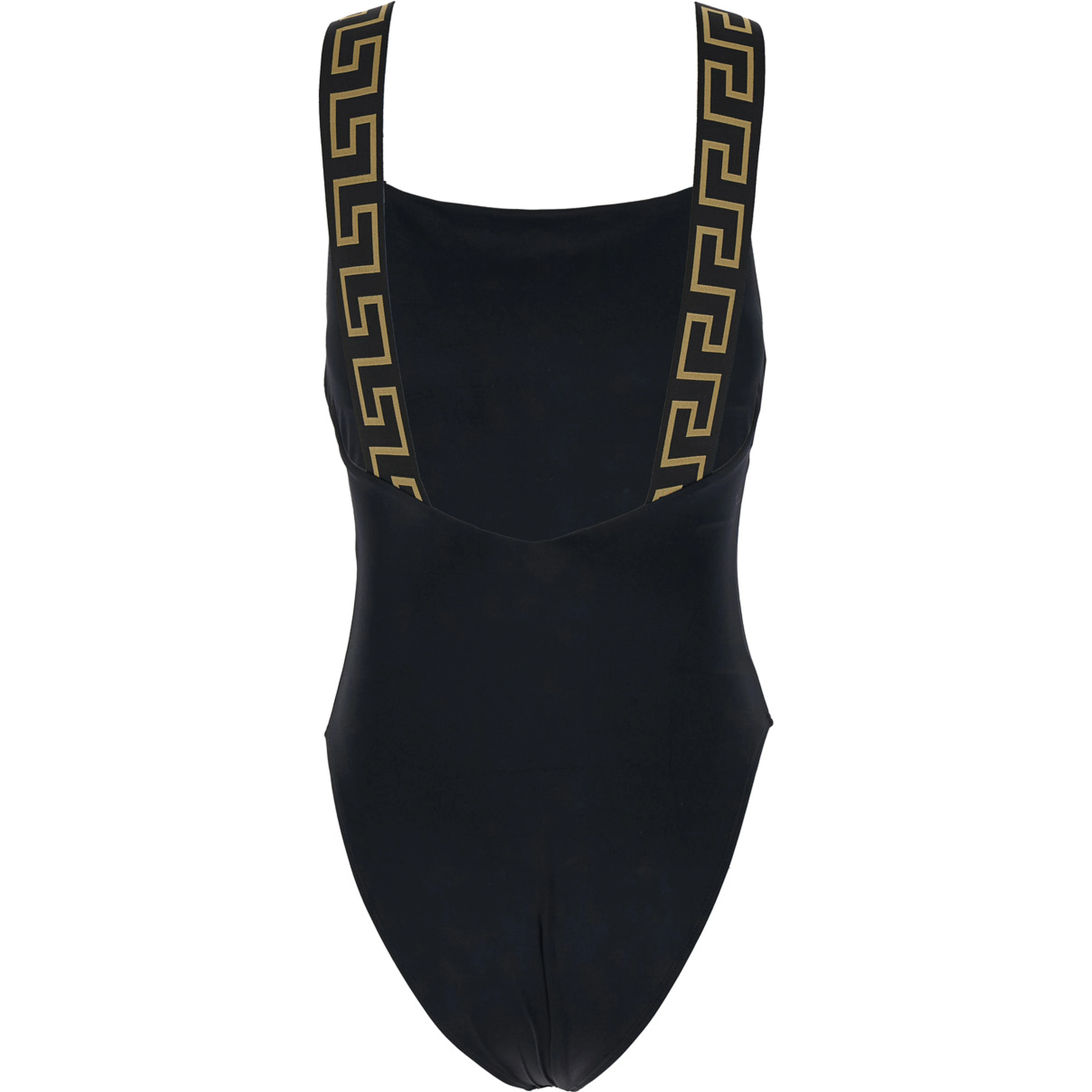 One-Piece Swimsuit with Square Neckline and Web Detail in Black Tech Fabric for Women