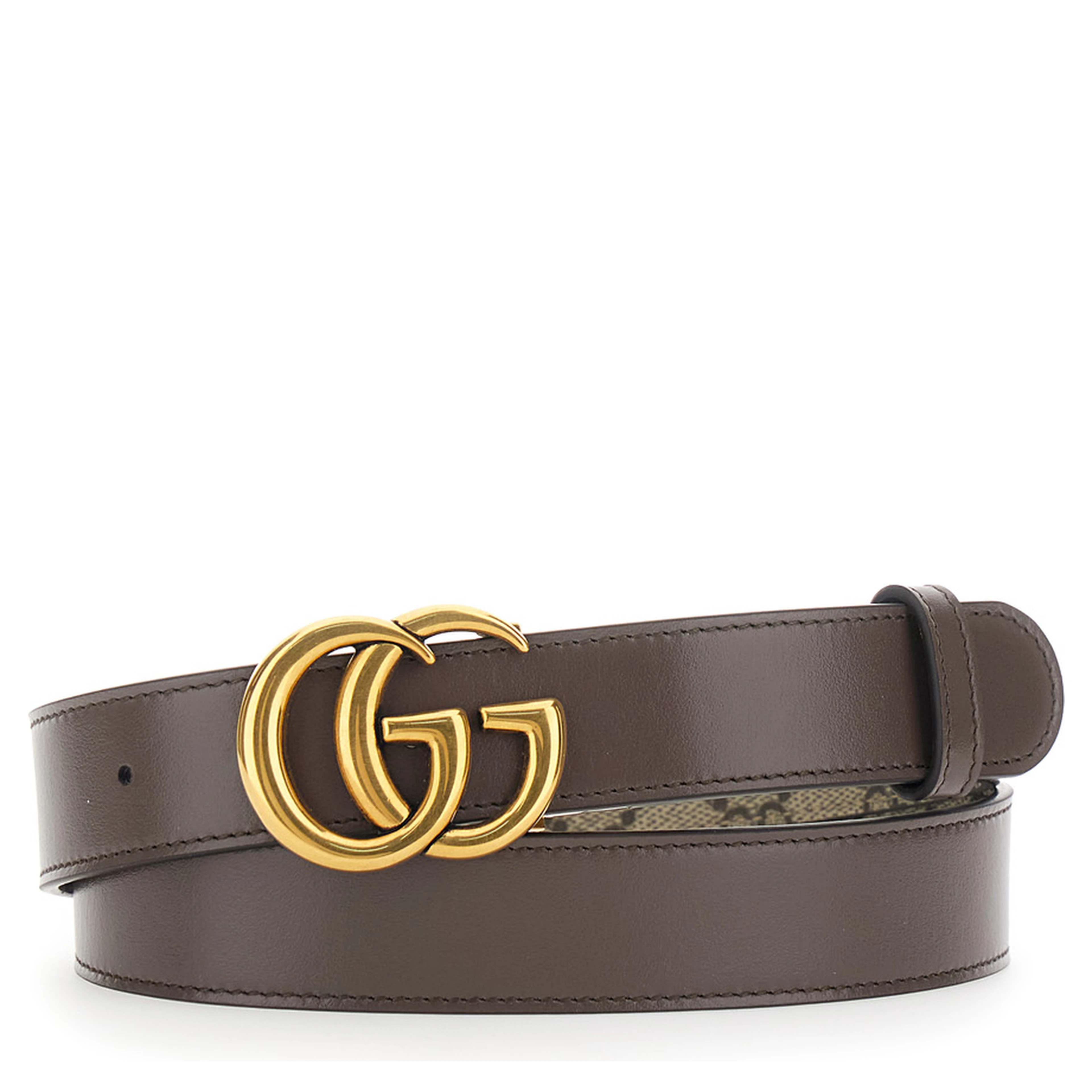 Reversible Belt with Double G Logo Buckle in GG Supreme Canvas Brown Woman