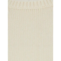 White Crew Neck Dress with Long Sleeves in Wool Blend for Women