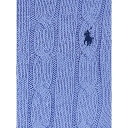 Crewneck Sweater with Pony Embroidery on the Front and Cable Knit in Light Blue for Women