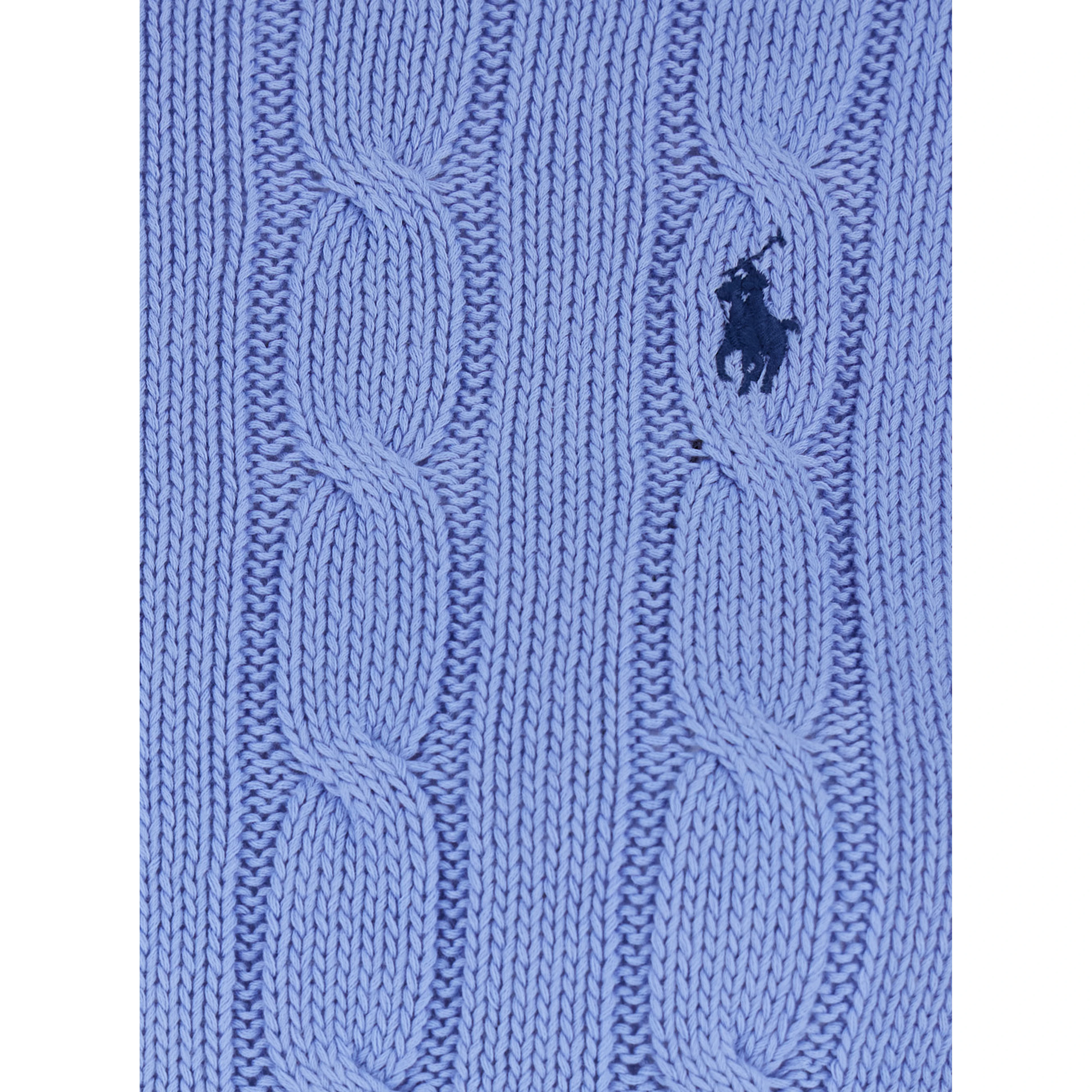 Crewneck Sweater with Pony Embroidery on the Front and Cable Knit in Light Blue for Women