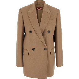 HOBBY beige Jacket with Notched revers and double-breasted closure in wool for women