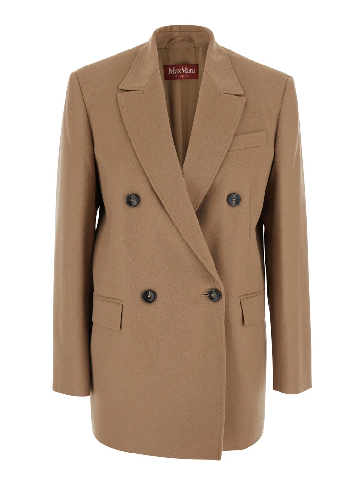 HOBBY beige Jacket with Notched revers and double-breasted closure in wool for women
