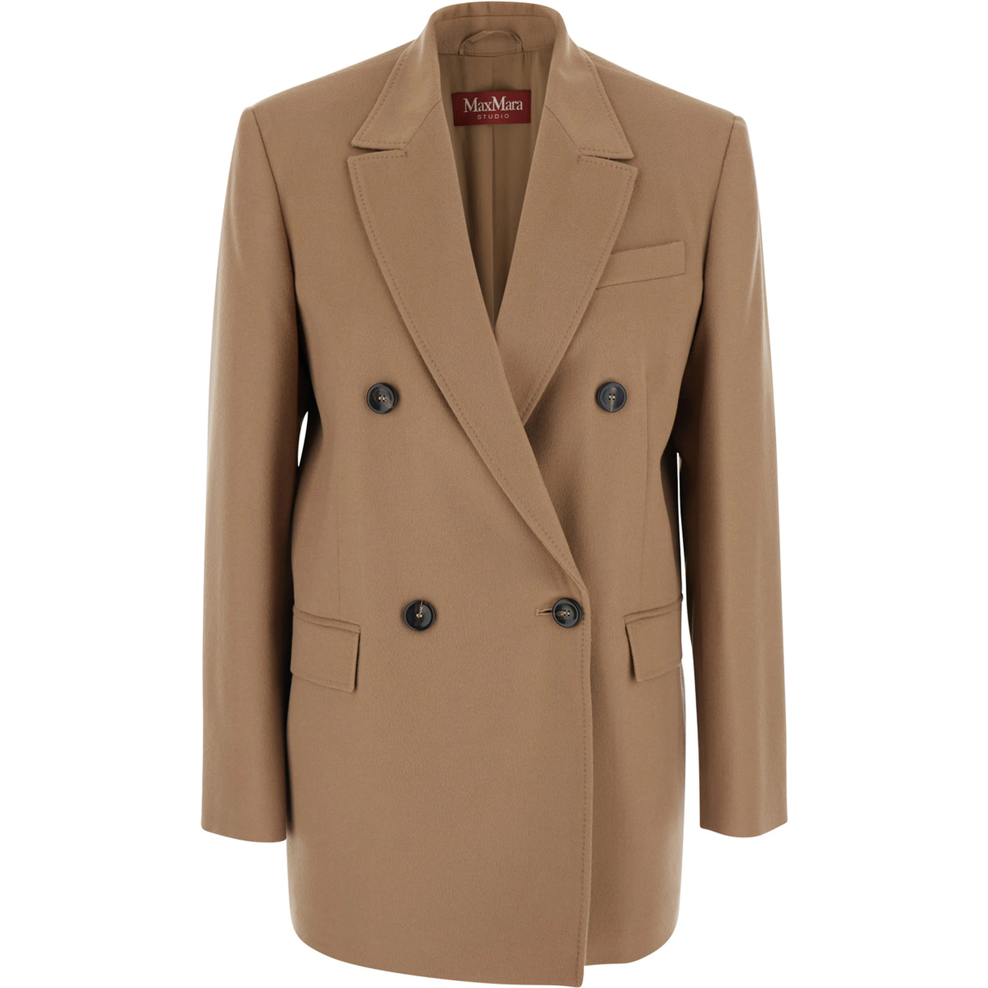 HOBBY beige Jacket with Notched revers and double-breasted closure in wool for women
