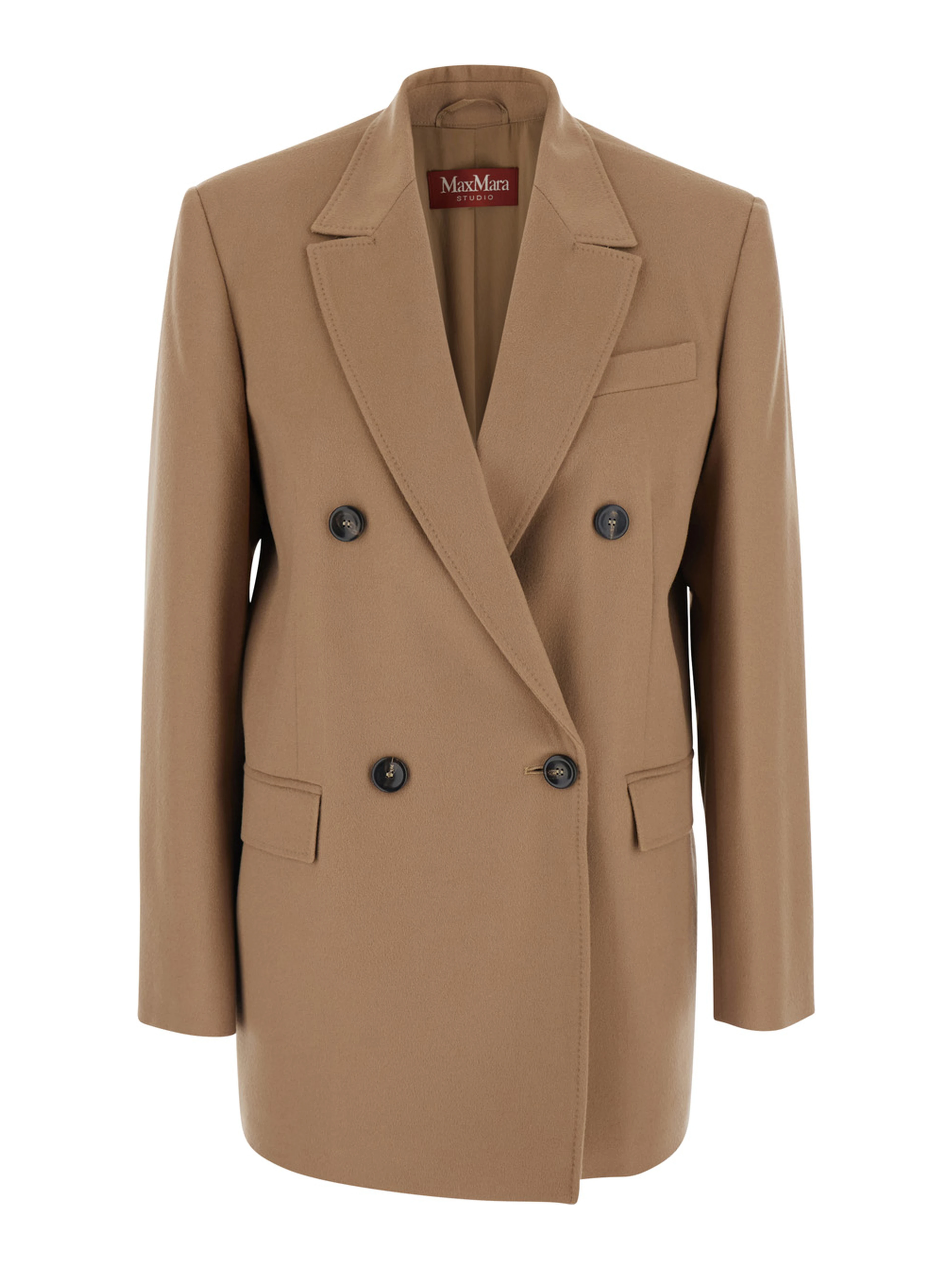 HOBBY beige Jacket with Notched revers and double-breasted closure in wool for women