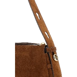 Shoulder Bag Romy with Adjustable Strap in Grained Brown Leather