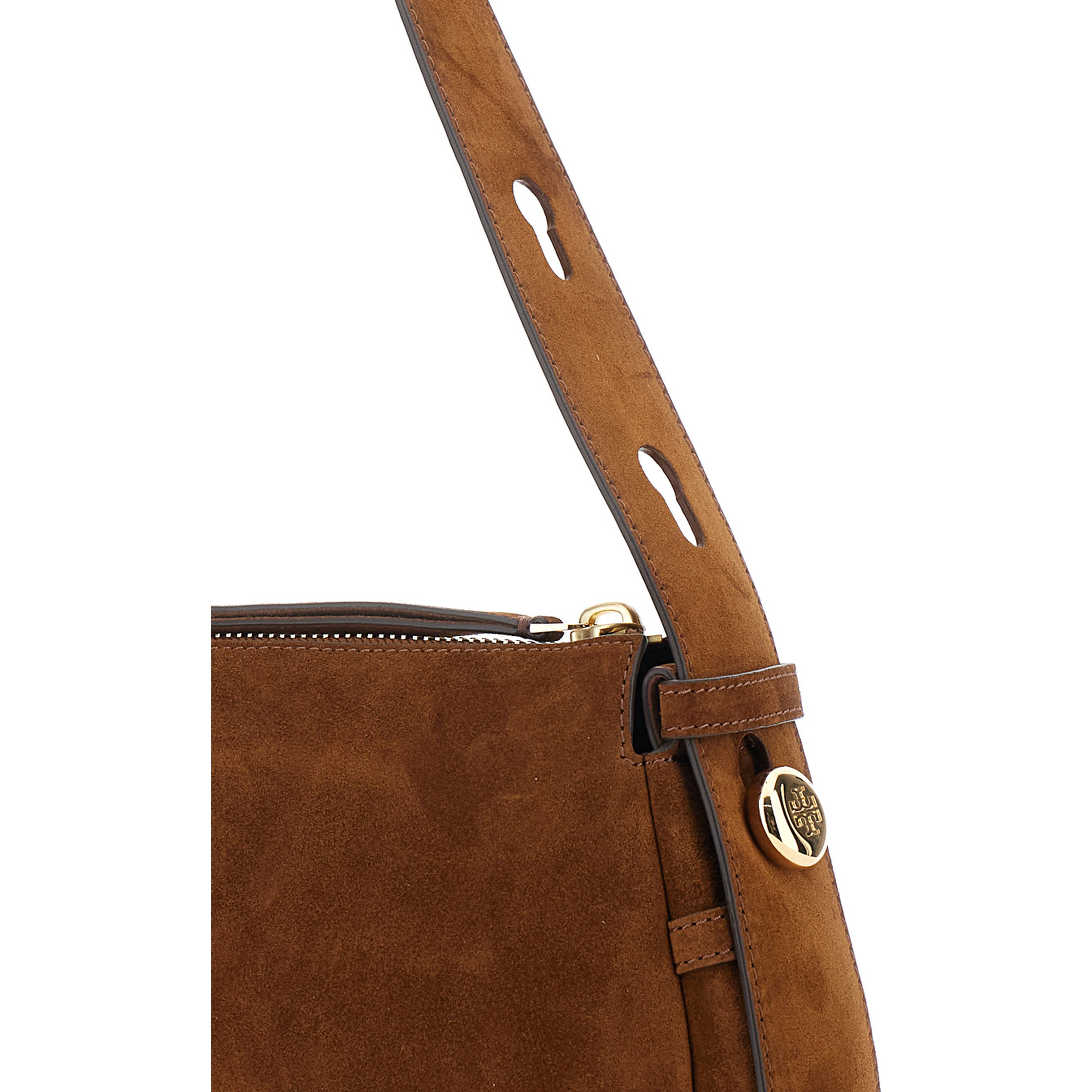 Shoulder Bag Romy with Adjustable Strap in Grained Brown Leather