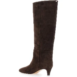 Brown knee-high boots with medium heel in suede for women