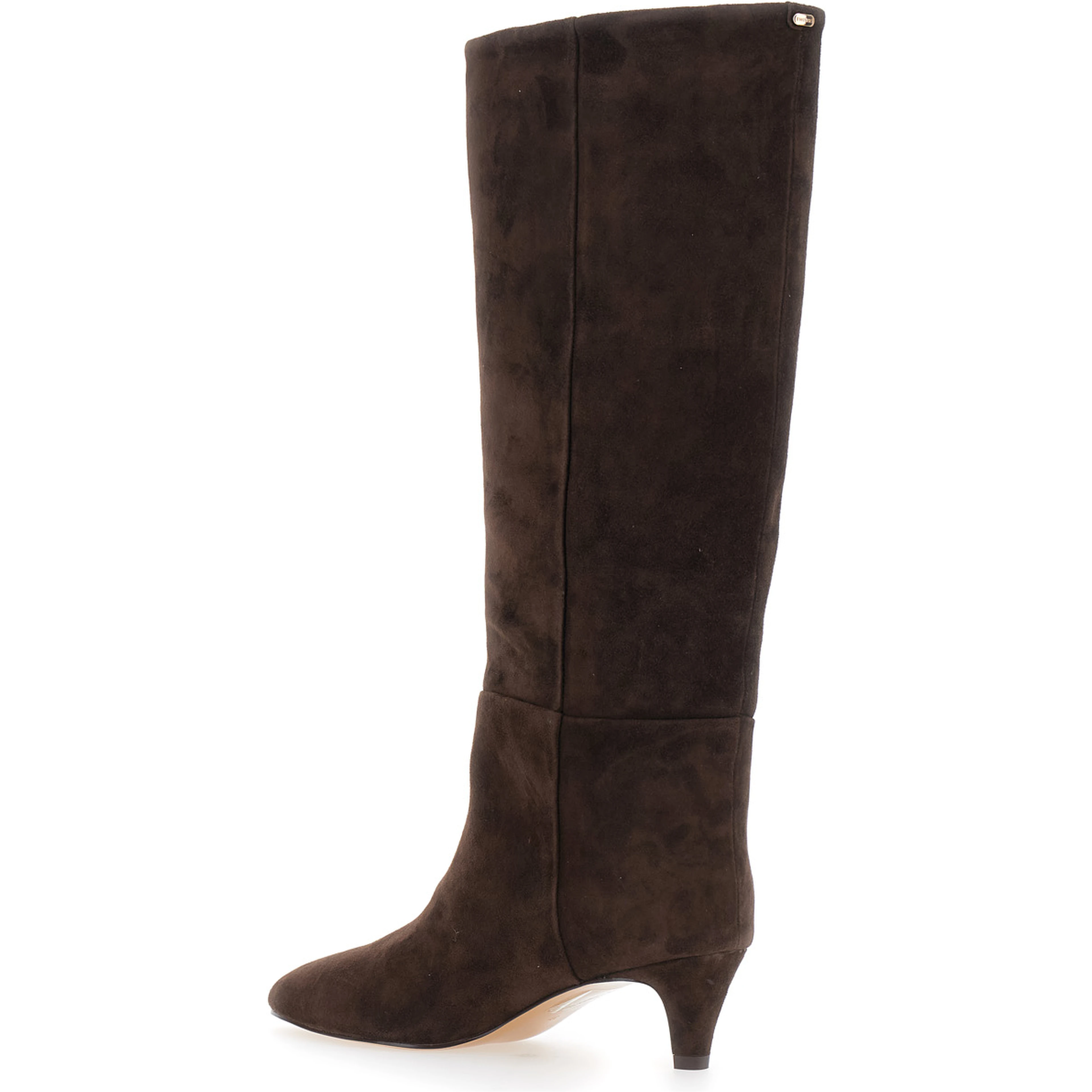 Brown knee-high boots with medium heel in suede for women