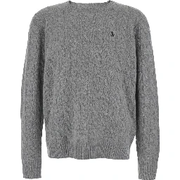 Crewneck Sweater with Pony Embroidery on the Front and Knit in Wool and Cashmere Gray Men