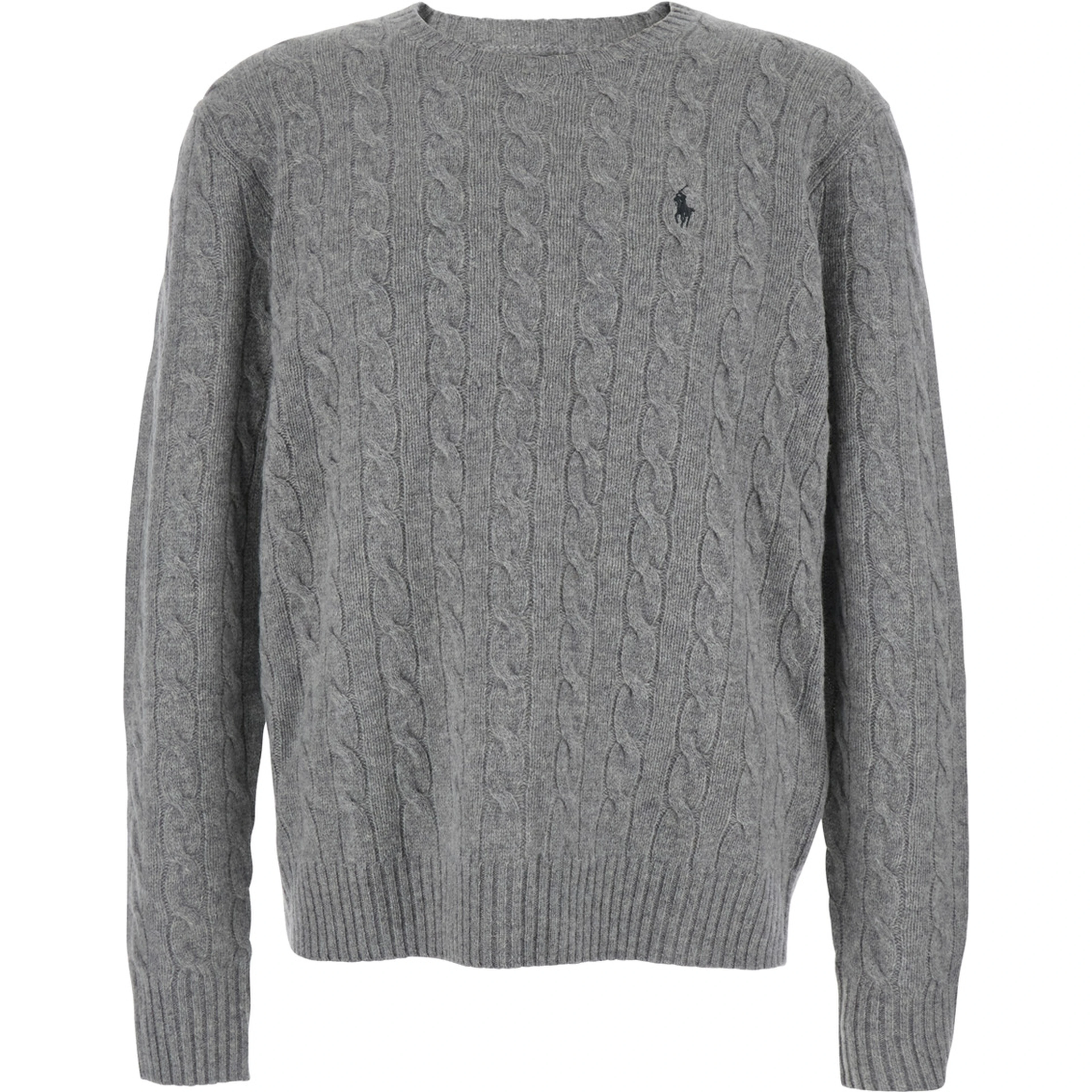 Crewneck Sweater with Pony Embroidery on the Front and Knit in Wool and Cashmere Gray Men