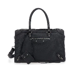 Handbag Le City Large with Adjustable and Removable Shoulder Strap and Zip Pocket on the Front in Grained Black Leather for Men