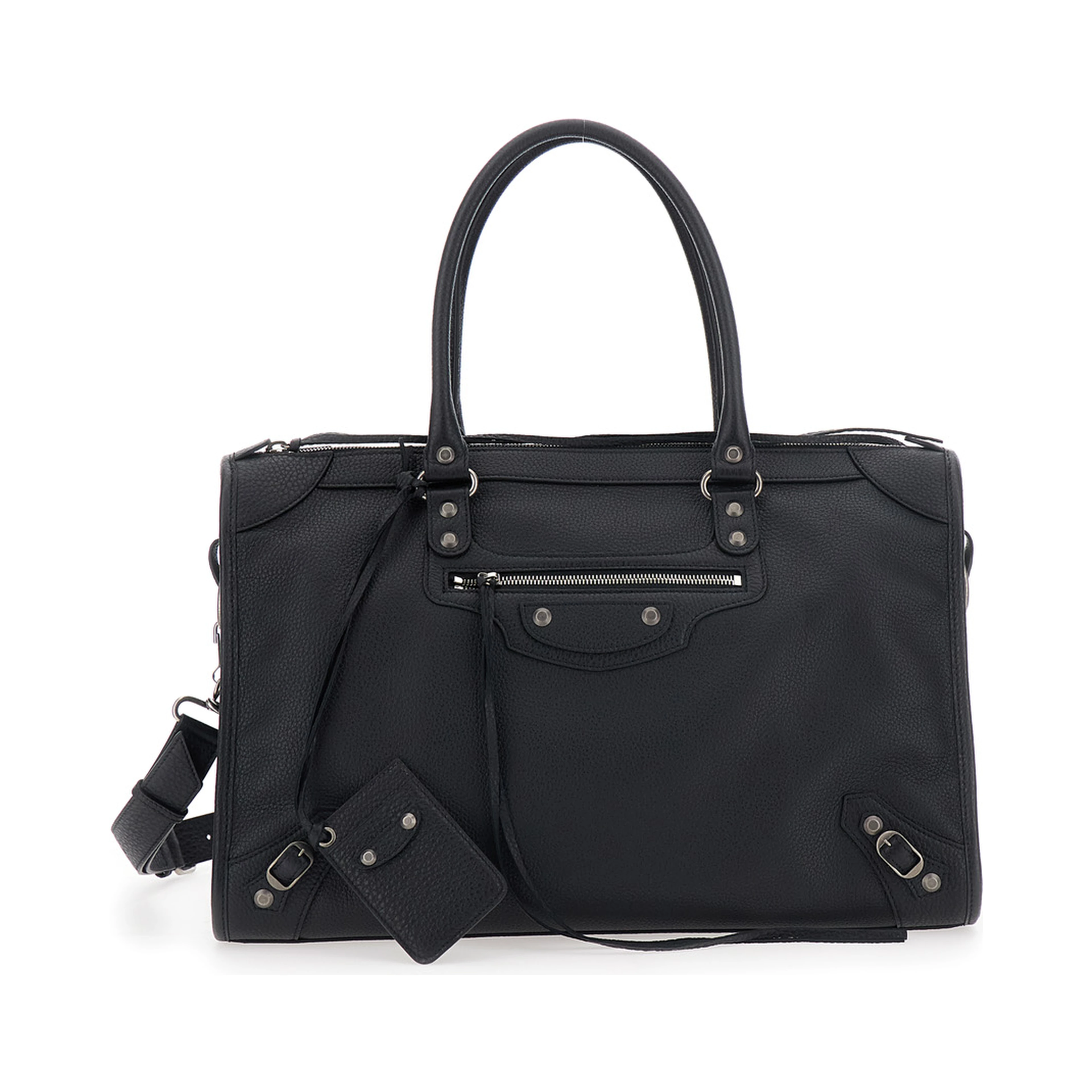 Handbag Le City Large with Adjustable and Removable Shoulder Strap and Zip Pocket on the Front in Grained Black Leather for Men