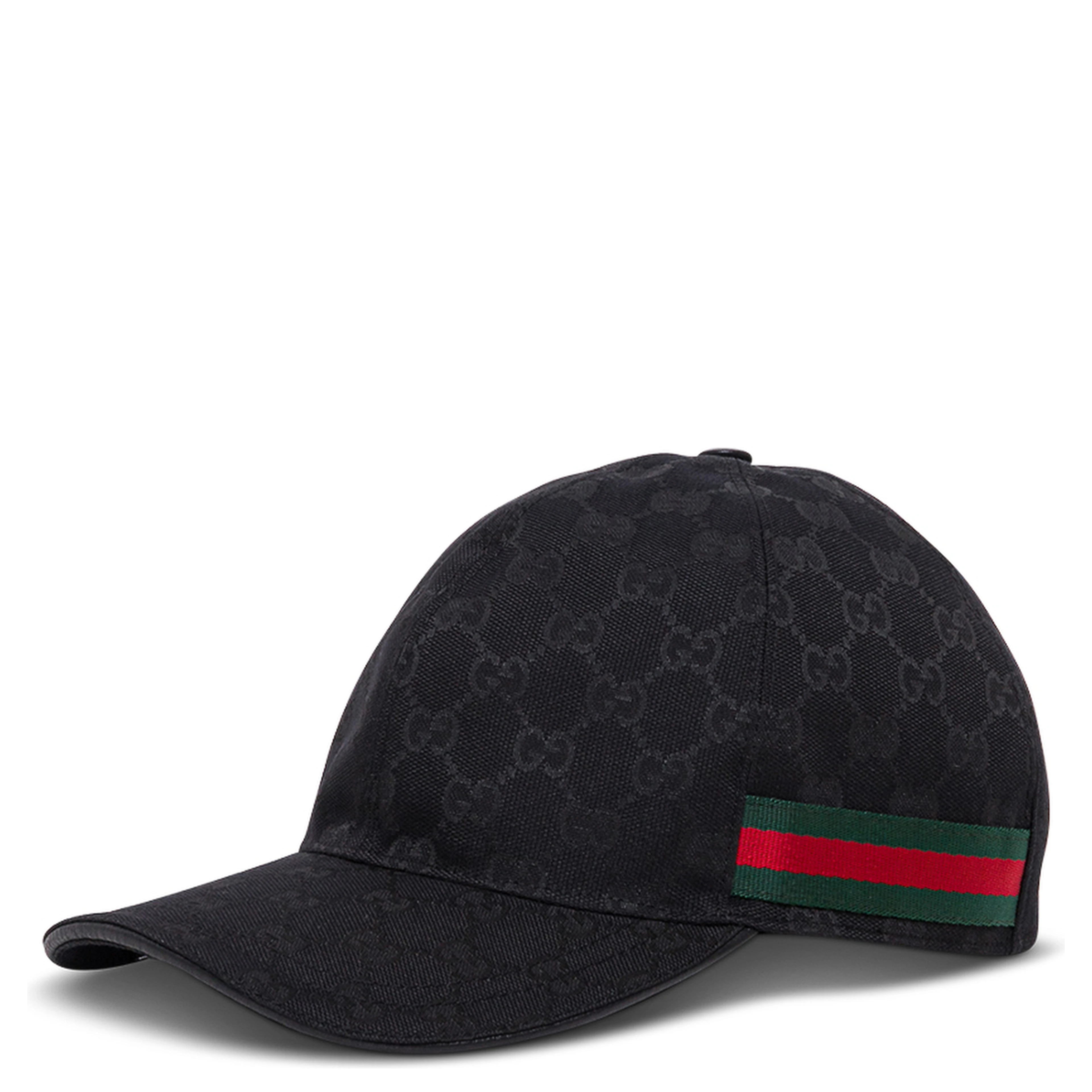 Baseball Cap with Web Detail and GG All-Over Motif in Black Cotton Blend for Men