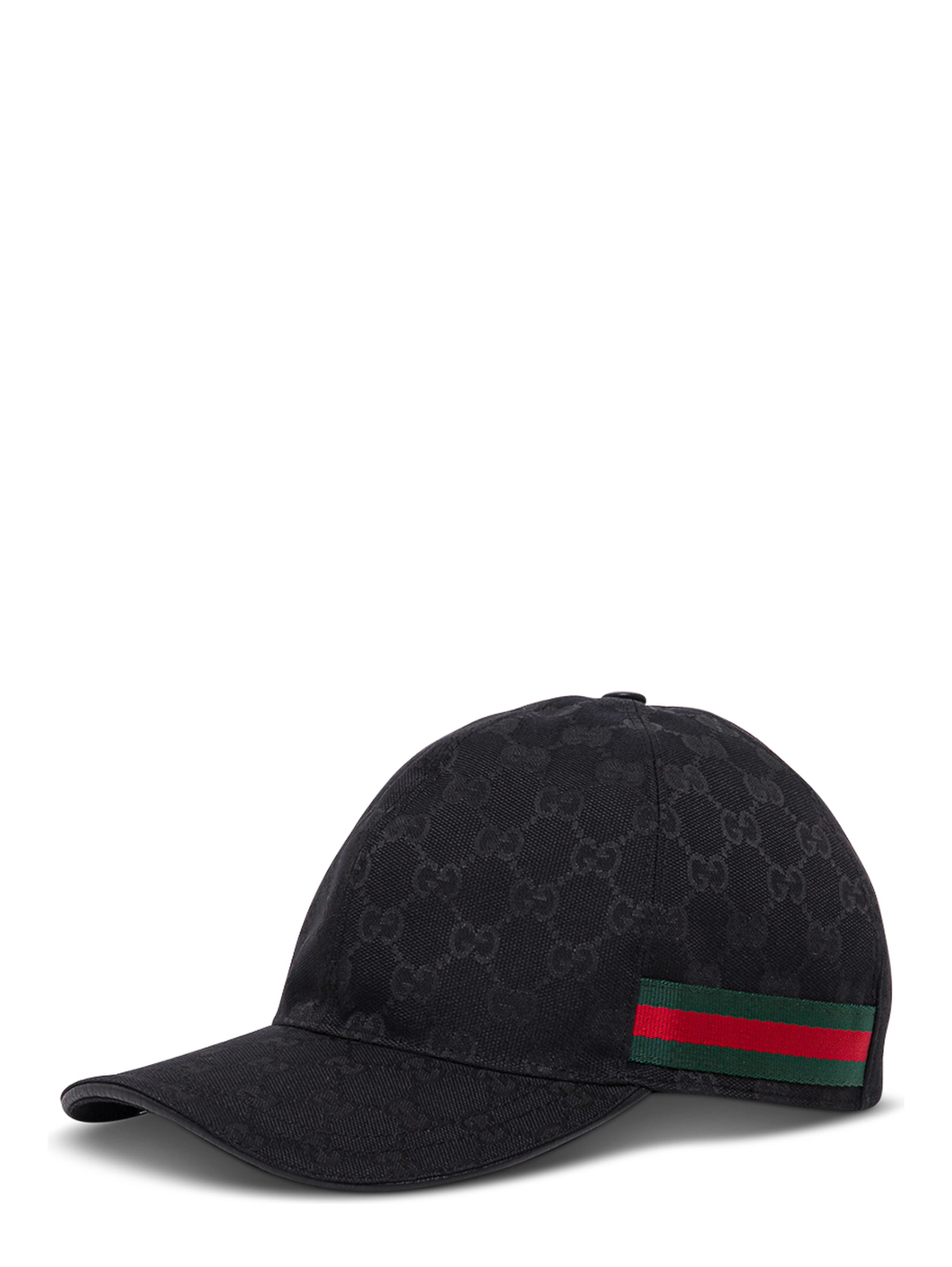 Baseball Cap with Web Detail and GG All-Over Motif in Black Cotton Blend for Men