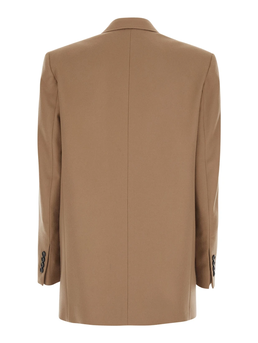 HOBBY beige Jacket with Notched revers and double-breasted closure in wool for women