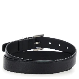 Belt with Cassandre Plate on the Front and Square Buckle in Black Leather for Women