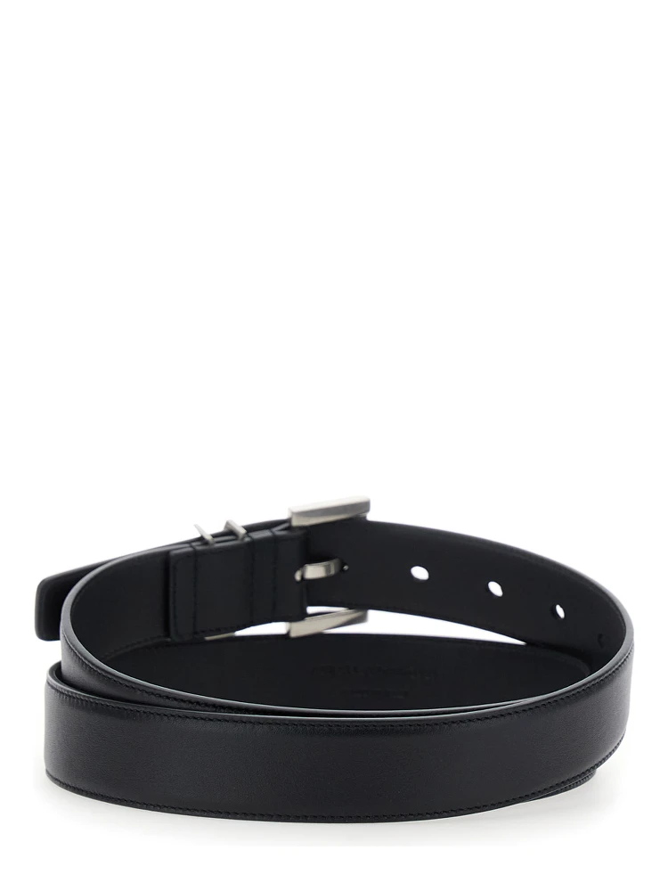 Belt with Cassandre Plate on the Front and Square Buckle in Black Leather for Women alternative