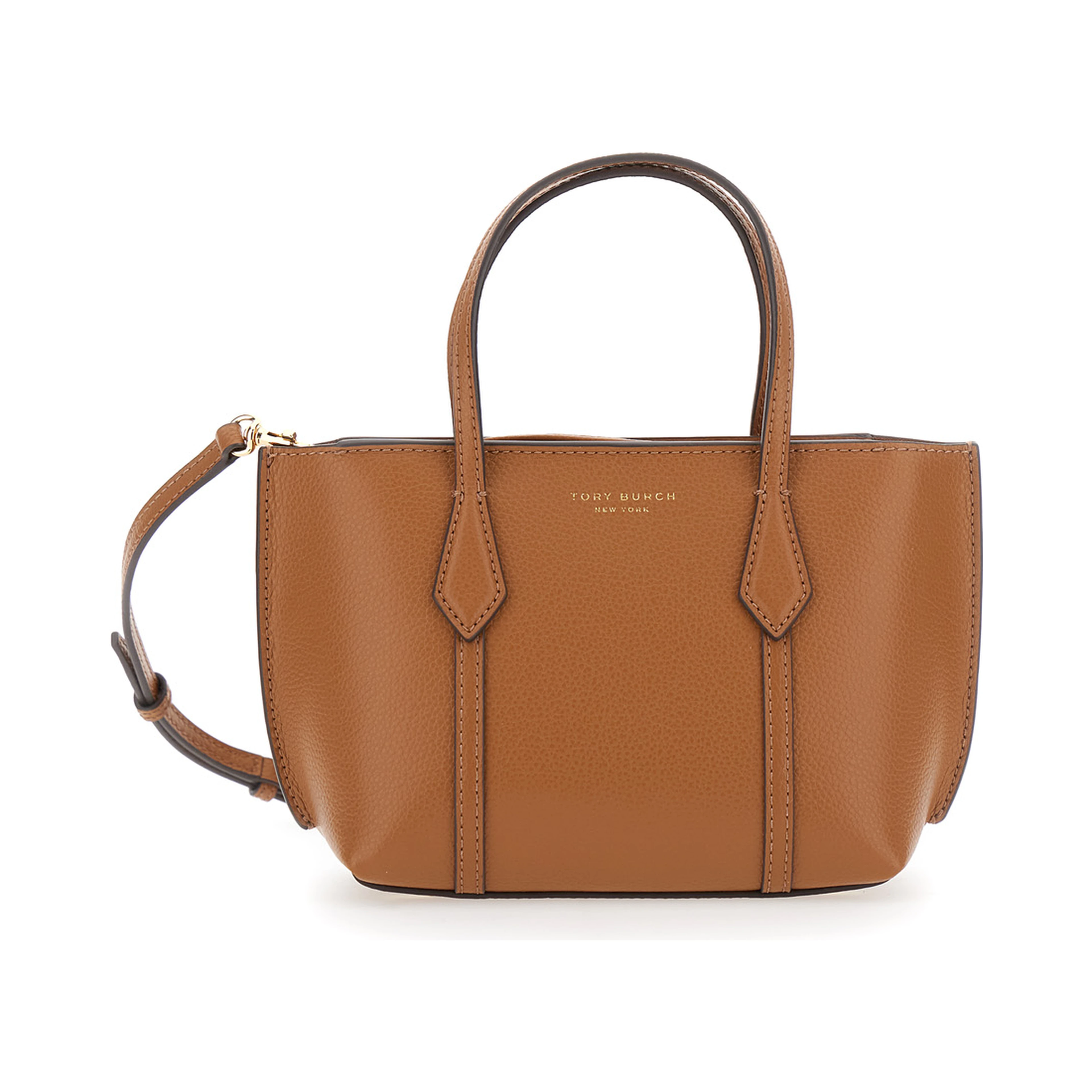 Handbag Perry with Adjustable and Removable Shoulder Strap and Embossed Logo Lettering on the Front in Grained Brown Leather for Women