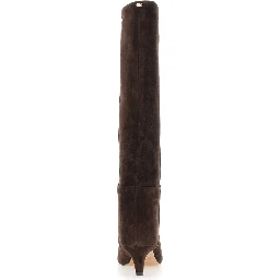 Brown knee-high boots with medium heel in suede for women