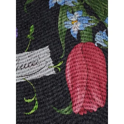 black Scarf with floral print and all-over GG in wool and silk for women