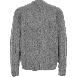 Crewneck Sweater with Pony Embroidery on the Front and Knit in Wool and Cashmere Gray Men