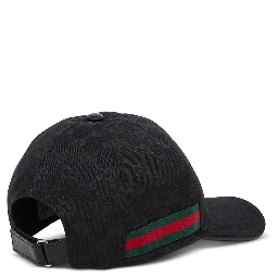 Baseball Cap with Web Detail and GG All-Over Motif in Black Cotton Blend for Men