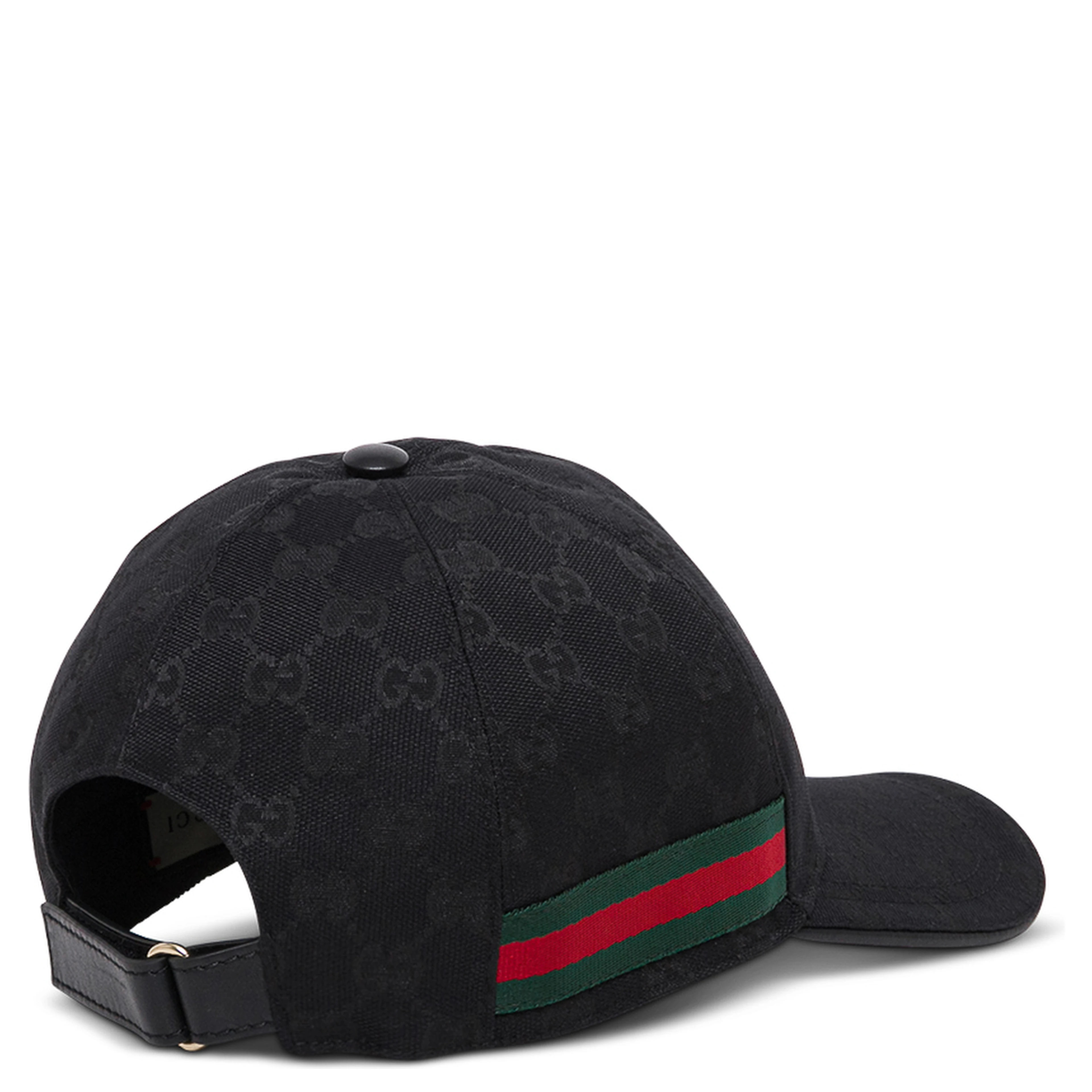 Baseball Cap with Web Detail and GG All-Over Motif in Black Cotton Blend for Men