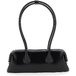 Shoulder bag Boat Wide Mini with Round Handles and Logo Lettering on the Front in Black Leather Woman
