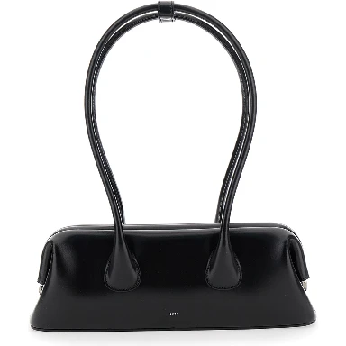 Shoulder bag Boat Wide Mini with Round Handles and Logo Lettering on the Front in Black Leather Woman