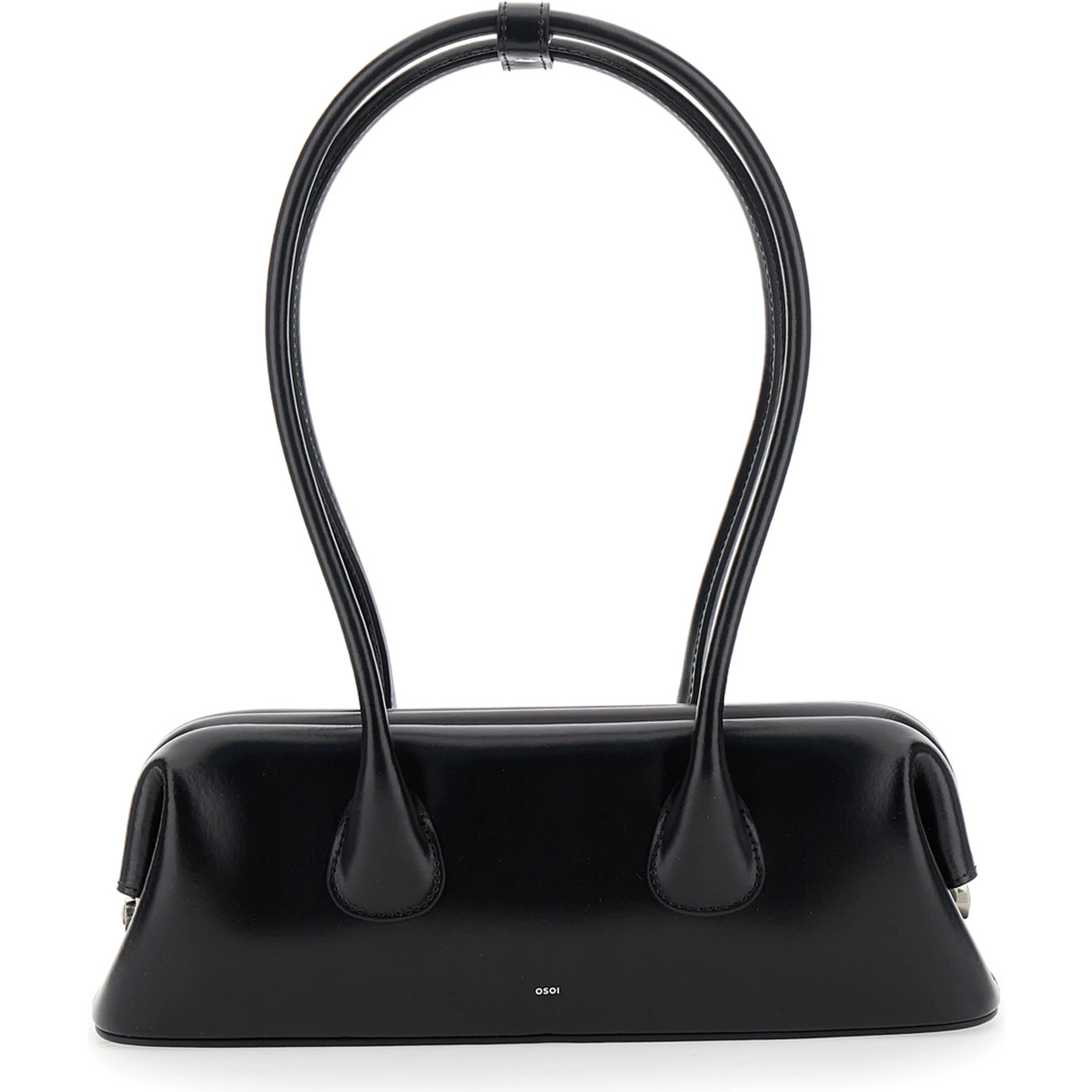 Shoulder bag Boat Wide Mini with Round Handles and Logo Lettering on the Front in Black Leather Woman
