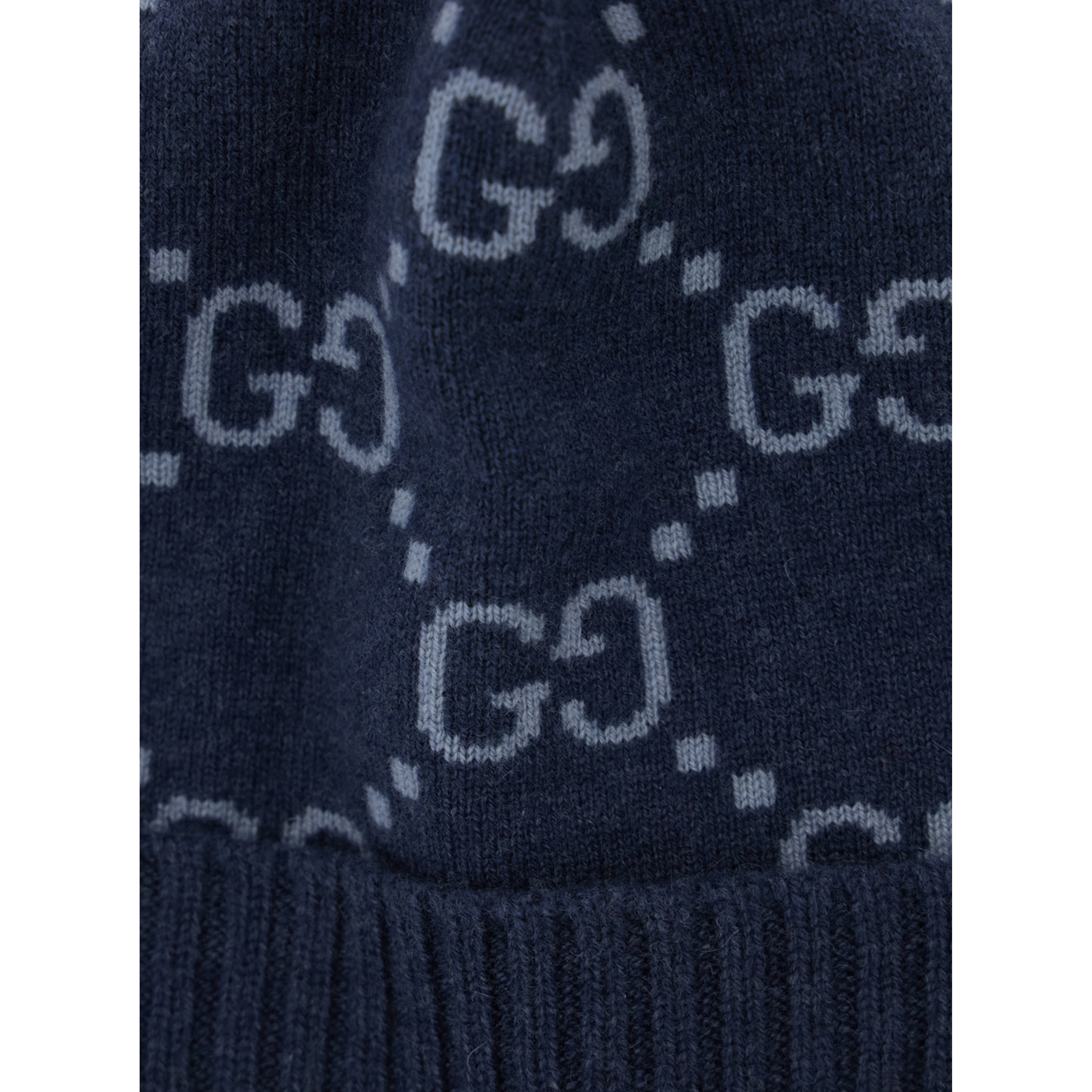 Hat "GG All-Over" Blue with Cashmere Cuff Men