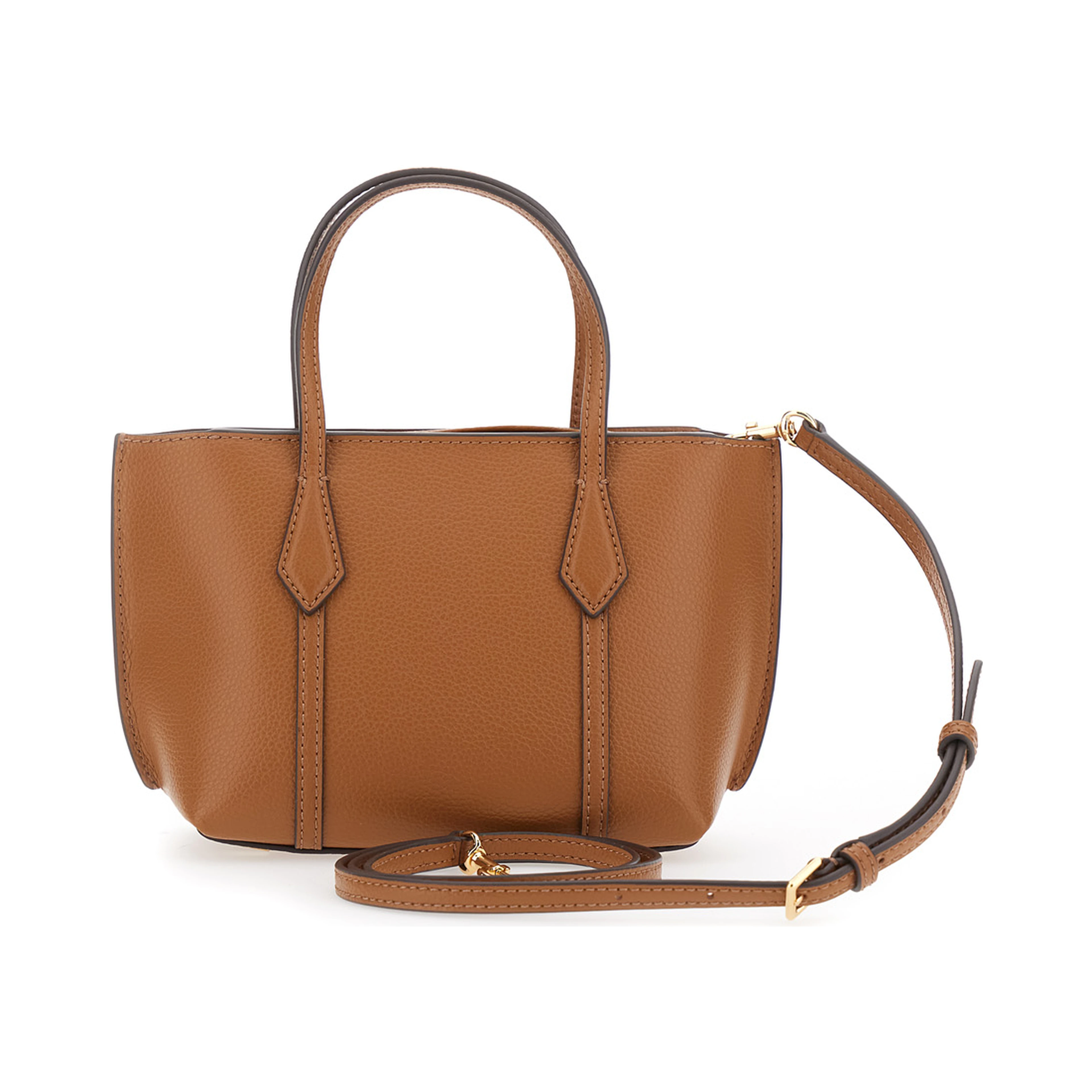 Handbag Perry with Adjustable and Removable Shoulder Strap and Embossed Logo Lettering on the Front in Grained Brown Leather for Women