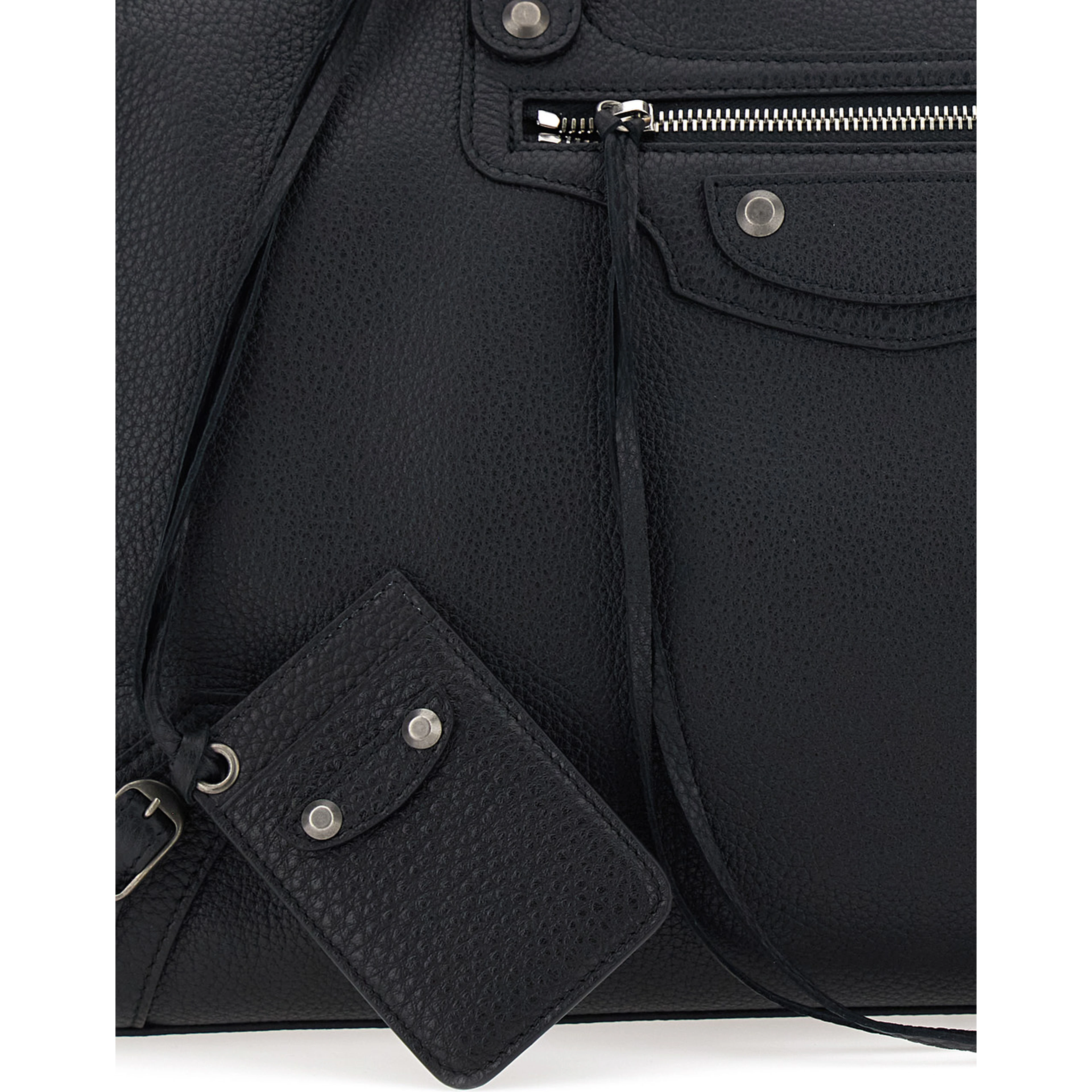 Handbag Le City Large with Adjustable and Removable Shoulder Strap and Zip Pocket on the Front in Grained Black Leather for Men
