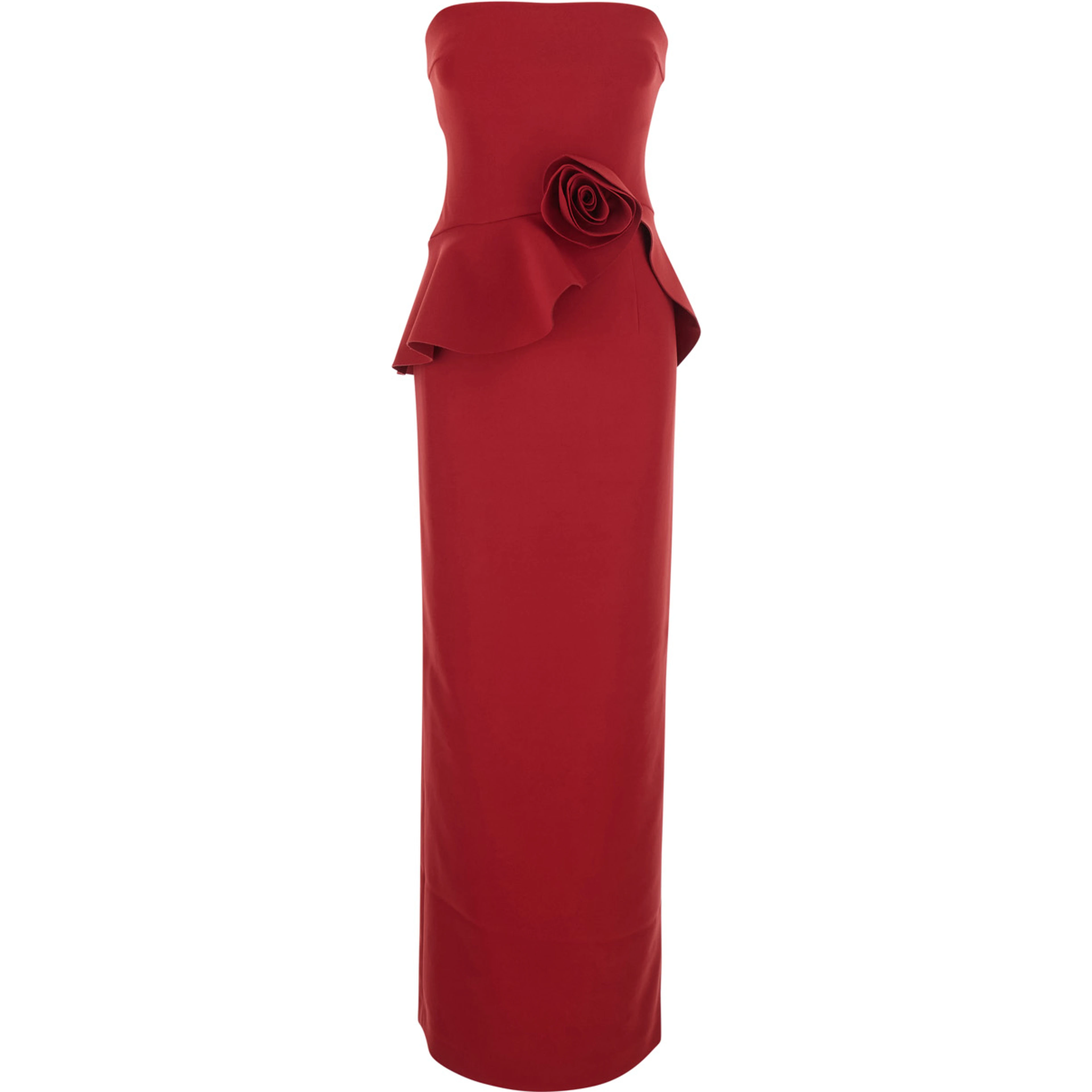 Red Long Sleeveless Dress with Floral Detail on the Front in Tech Fabric Women
