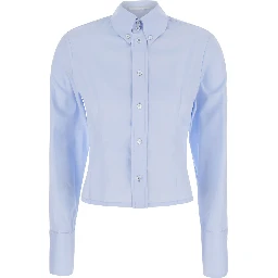 Darma Light Blue Short Shirt with Button-Down Collar in Cotton for Women