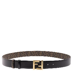 Reversible Belt with FF Buckle in Smooth Black Leather for Men