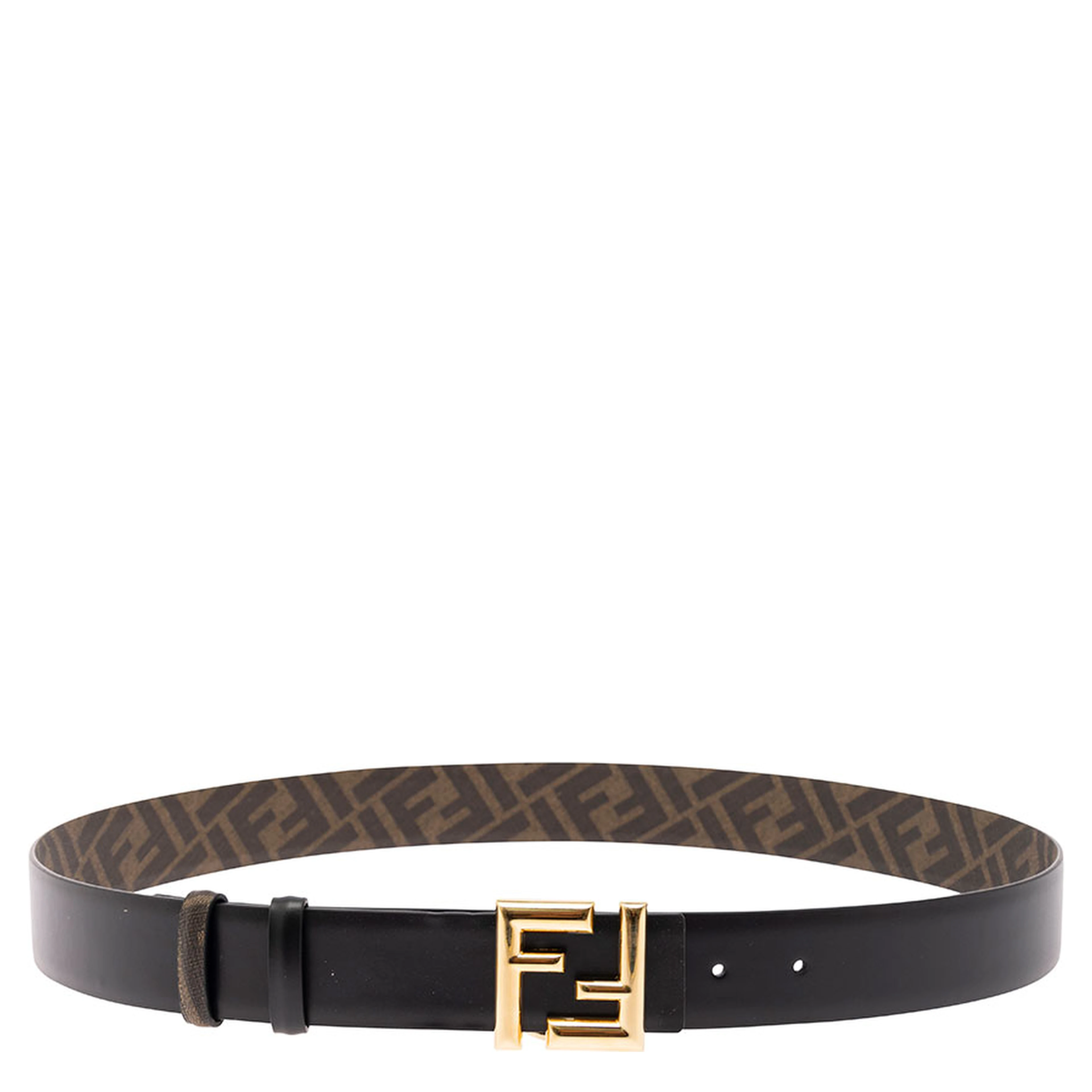 Reversible Belt with FF Buckle in Smooth Black Leather for Men
