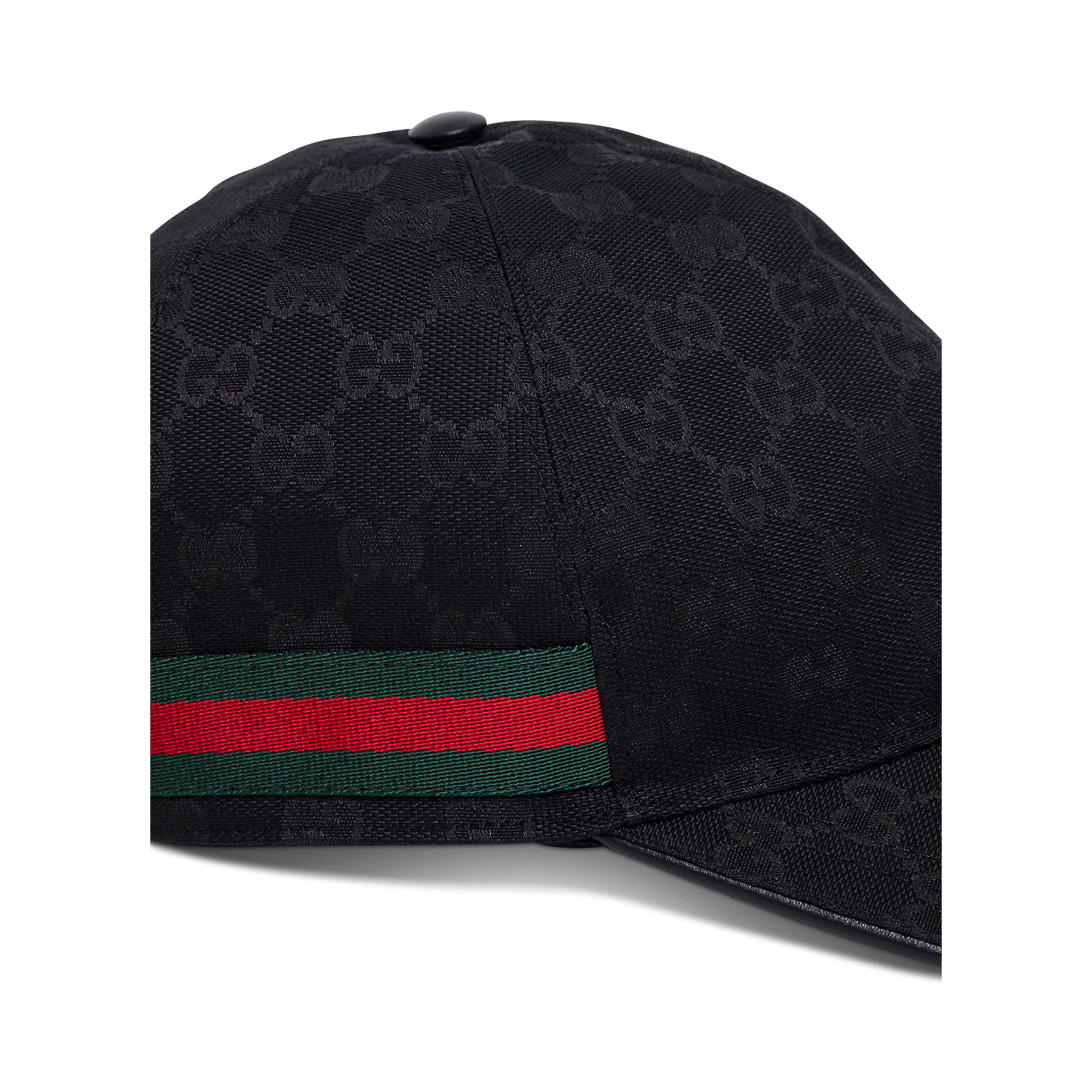 Baseball Cap with Web Detail and GG All-Over Motif in Black Cotton Blend for Men