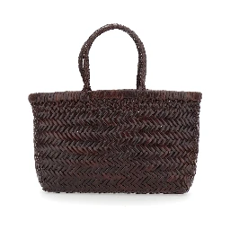 Gora Brown Handbag with Woven Motif in Leather for Women