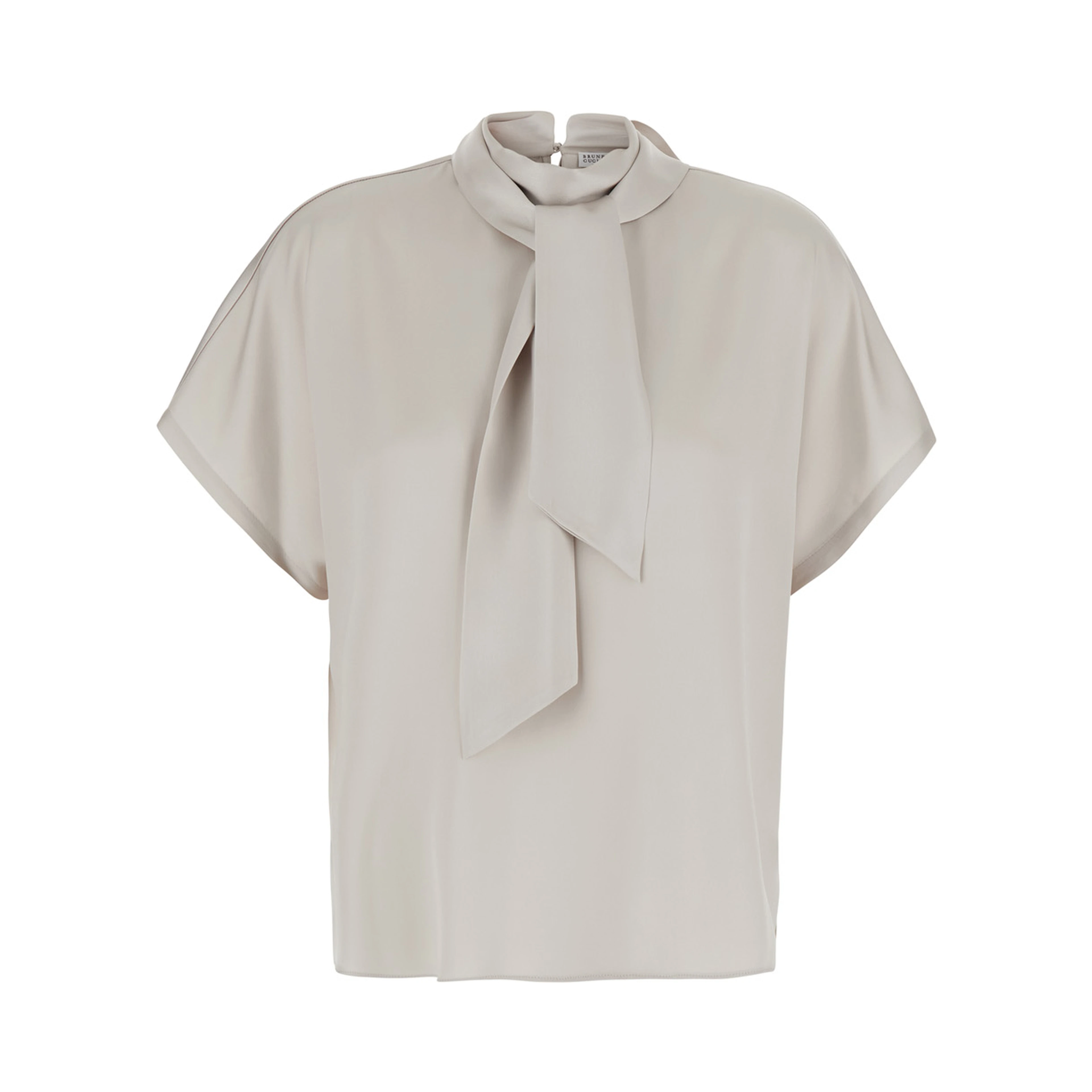 Beige Blouse with bow collar and Monile decoration in silk for women
