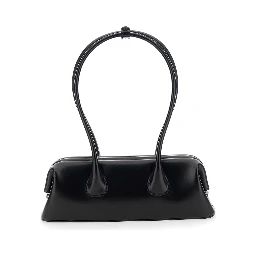 Shoulder bag Boat Wide Mini with Round Handles and Logo Lettering on the Front in Black Leather Woman